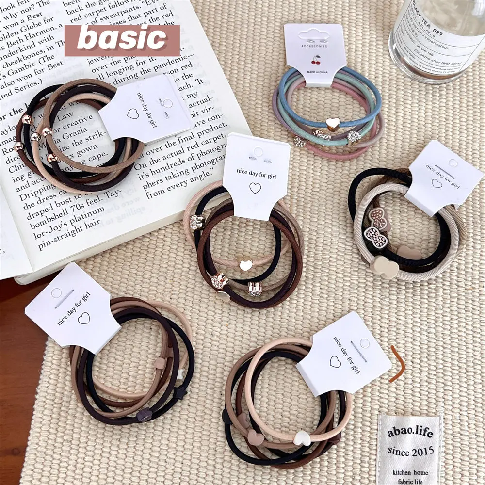 5pc/set Milky Brown Color Stripe Simple High Elastic Hair Bands For Women Girls Hair Tie Scrunchie Rubber Bands Hair Accessories