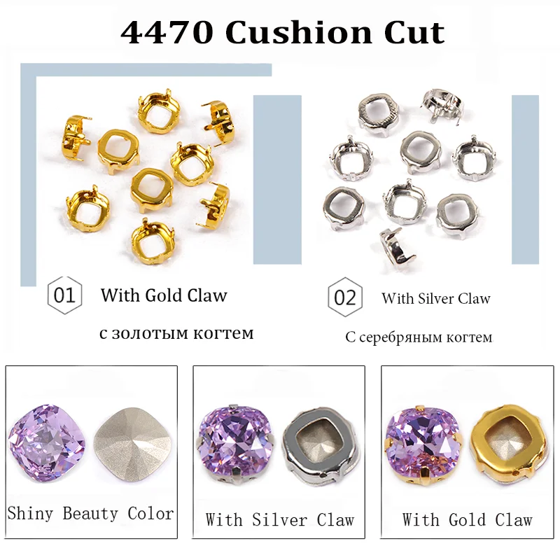 Violette K9-Glas-Kristalle mit Gold- und Silberkrallen, aufnähbare Strasssteine für Tanzkleider, Dekoration, Schmuckherstellung, Taschen. – Detail 7