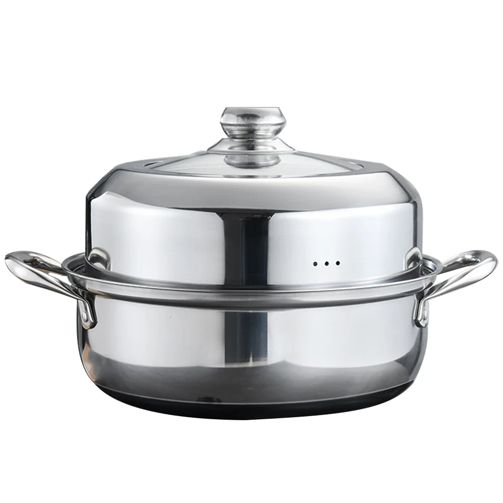 Hotpot Double Layer Soup Steamer Reusable for Food Household Steaming Cookware Silver Stainless Steel Stockpot
