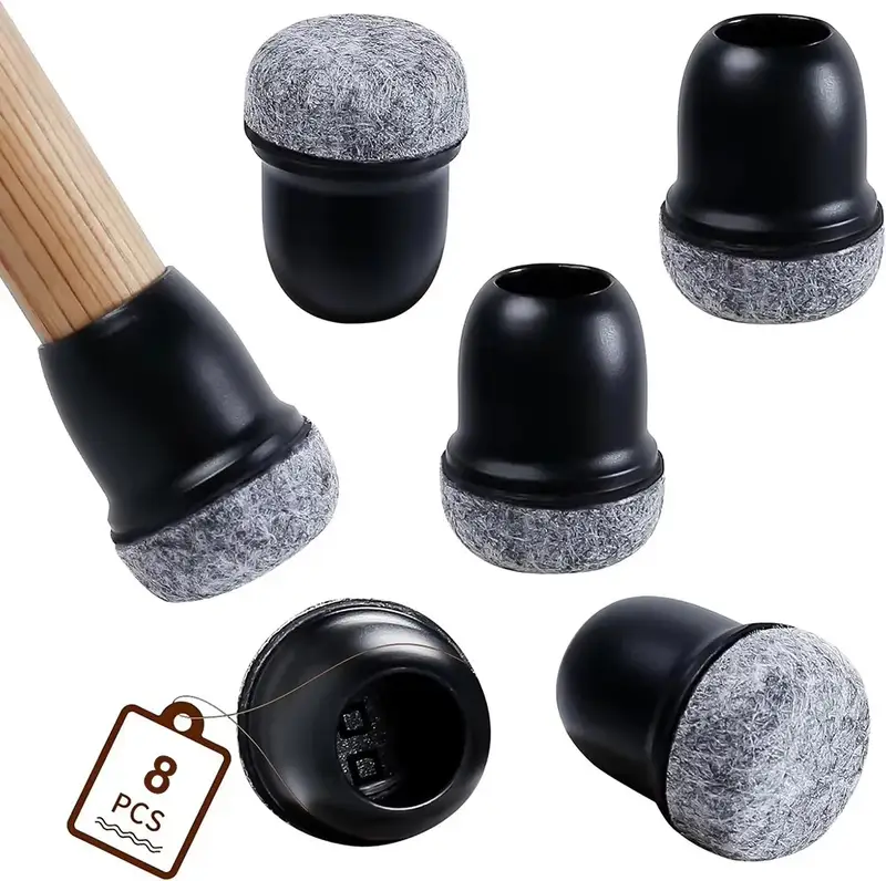 8PCS Black Round Chair Leg Protectors Foot Cover Diagonal with Thick Wrap Felt Pads Silicone Furniture Table Feet Protect Floors - Image 2