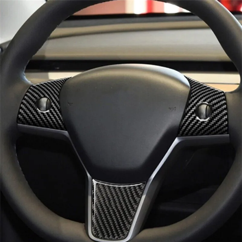 

3Pcs Steering Wheel Cover Trim Carbon Fiber Interior Sticker For Tesla Model Y/3 2017 2018 2019 2020 2021 2022 Style Decorative