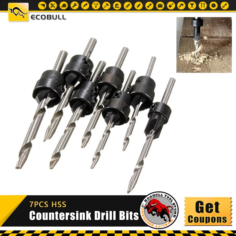 Drill Stop Collars Adjustable Depth Gauges Woodworking Countersink Drill Bit Set 
