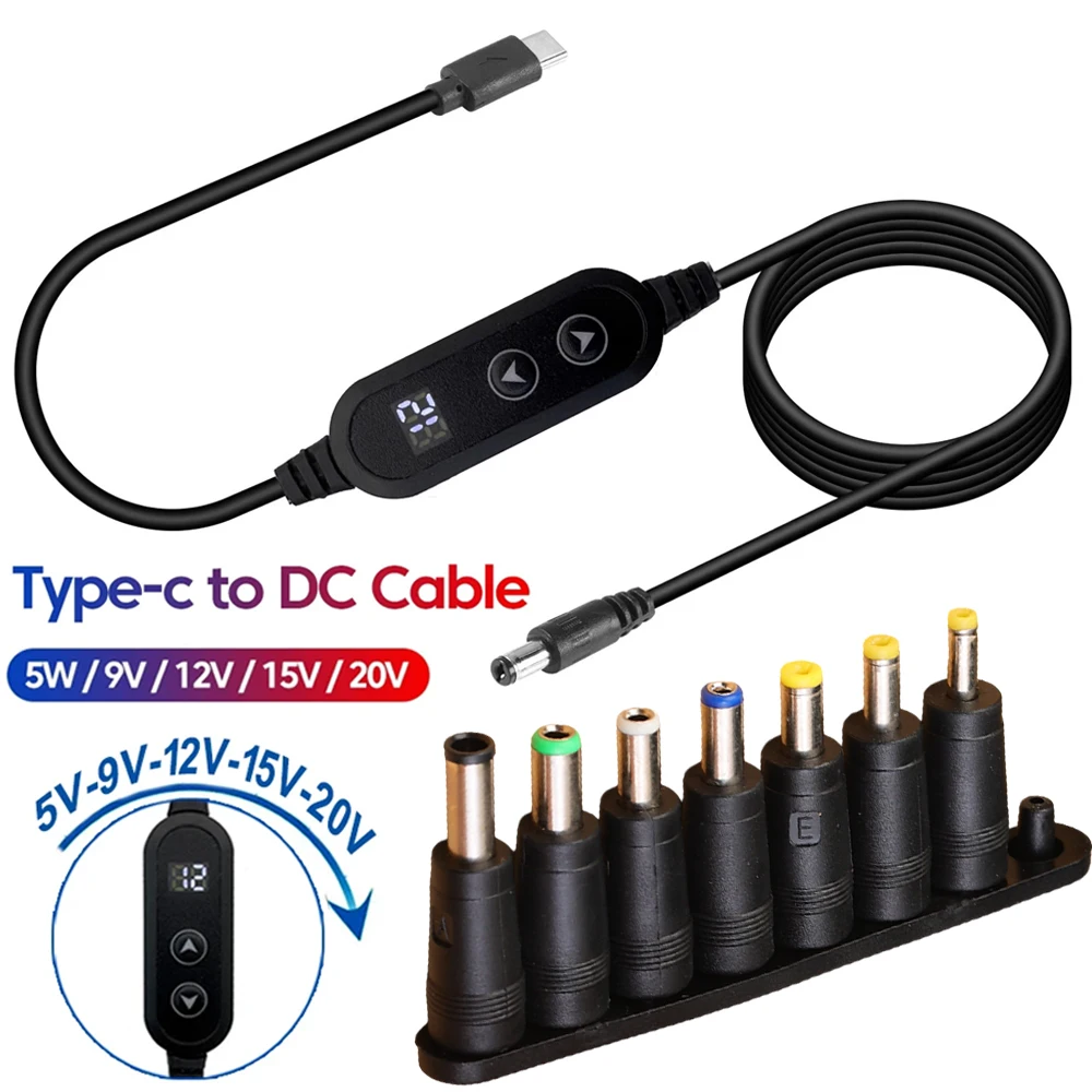 Type C To DC PD Adapter Cable with Adapter Adjustable 5V/9V/12V/15V/20V Boost Line Type-C to DC Cables for Wifi Router Laptops