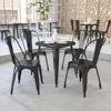 Commercial Grade Square Metal Dining Table Set with Stackable Chairs Indoor Outdoor Use Weather Resistant Heavy Duty Galvanized 3