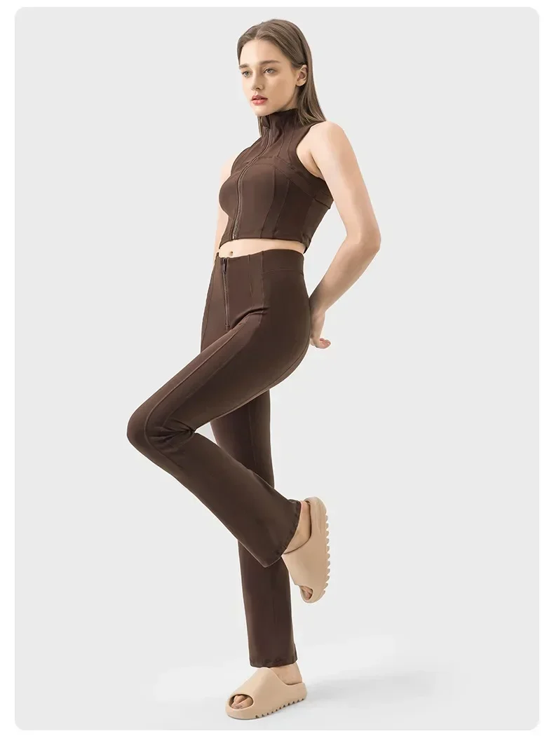 Lemon Spring/Summer New High Collar Anti Glare Zipper Vest H-shaped Beauty Back Yoga Dress Women's Mesh Breathable Fitness Vest