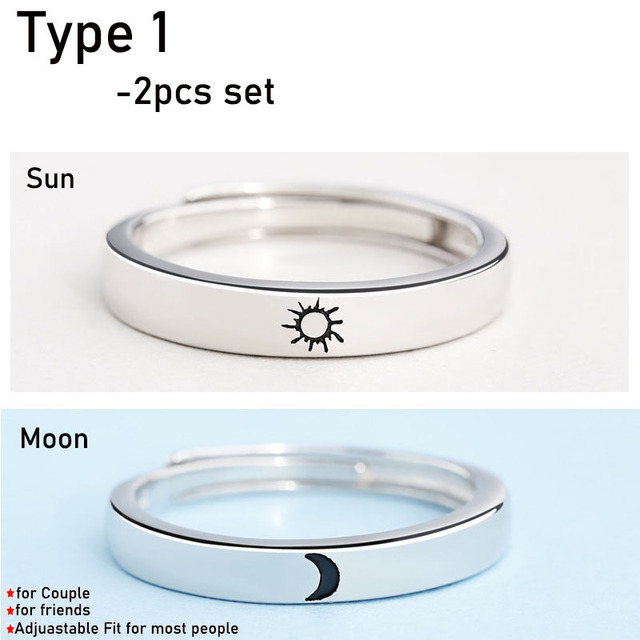 Moon Couple Rings Open Adjustable Ring Eachother Lover Couple Rings Wedding Jewlery Ring Friends Gift Fit for Most Women Men