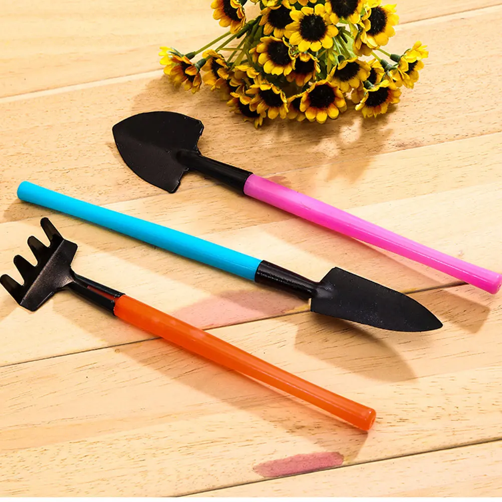3종 플라스틱 손잡이 정원 도구 세트 미니 삽, 갈퀴, 삽주 - 실내 정원 가꾸기, 분재, 꽃, 실내 식물 파종 및 제초용
