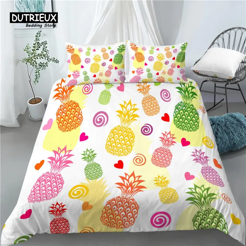 

Home Living Luxury 3D Hearts Pineapple Print 2/3Pcs Soft Duvet Cover PillowCase Kids Bedding Sets Queen and King EU/US/AU Size