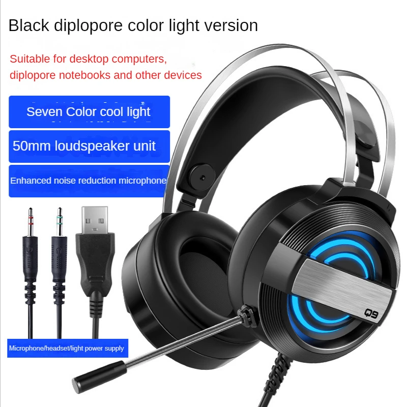 WithLightLEDUSBHeadMountedGamingHeadphonesNewDesktopEarbuds