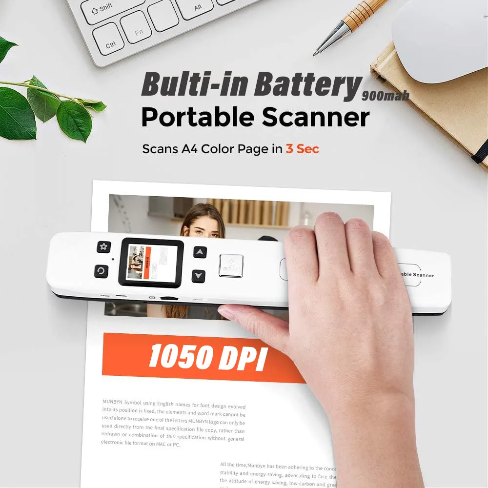Portable iScan Document Photos Scanner 1050DPI Support WiFi & Rechargeable Handheld Scan Photo Mobile Scanner JPG/PDF Format, document scanner