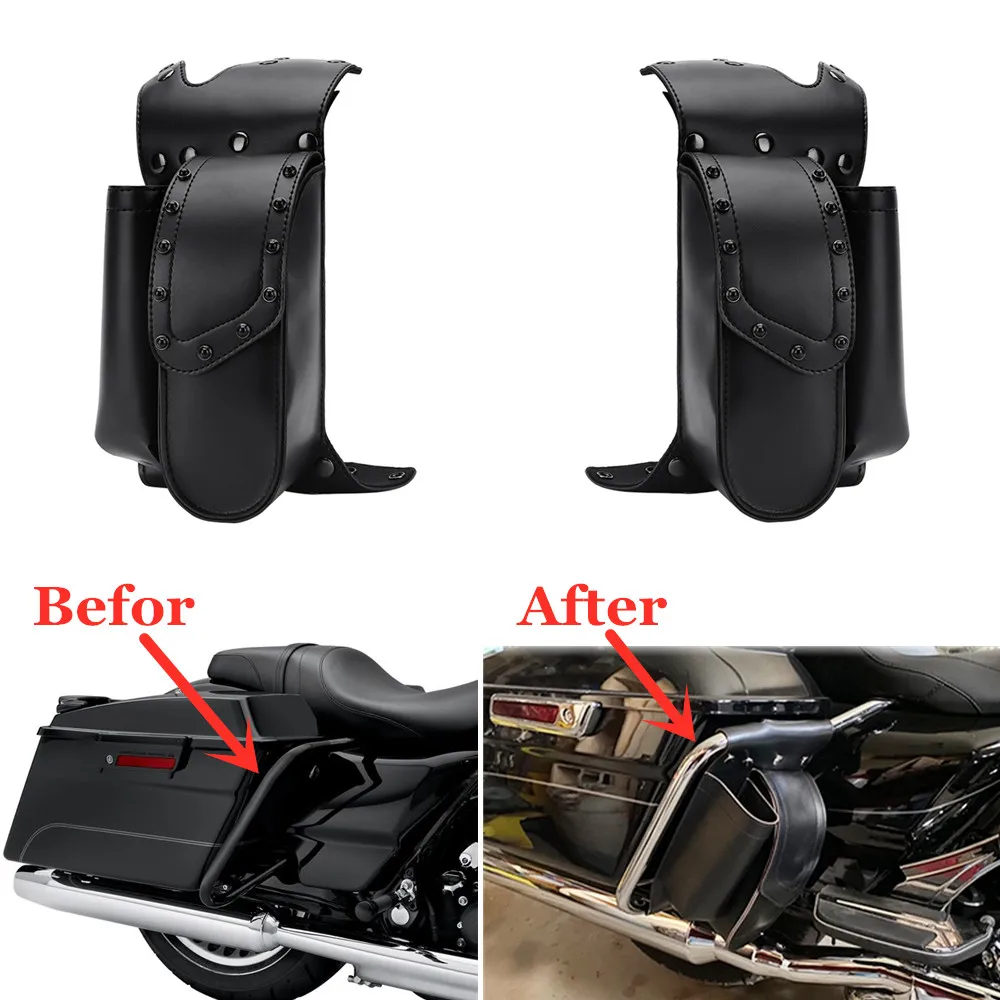 

Moto Accessory Saddle Bags Toolkit Crash Bar Saddlebag Guard Bag Water Bottle Holder For Harley Road King Electra Street Glide