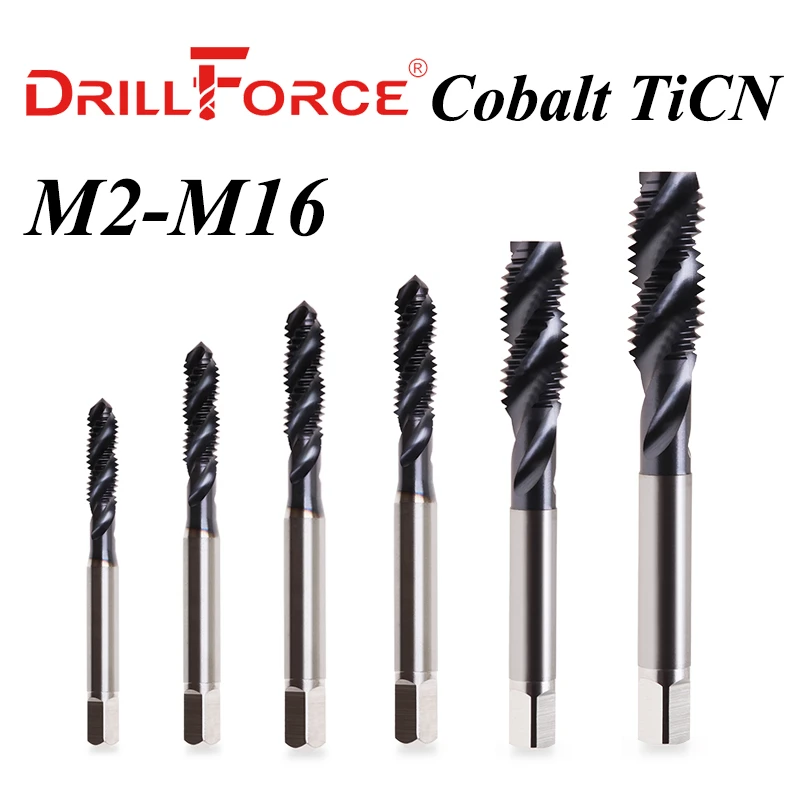 Drillforce Cobalt Screw Thread Tap Drill Bits Spiral Flute Metric M2M16 TICN Coated Machine