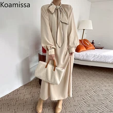 

Koamissa Retro Women Solid Shirt Long Sleeves Dress Bow Fashion Office Lady Spring Autumn Dresses 2022 New Chic Korean Vestidos