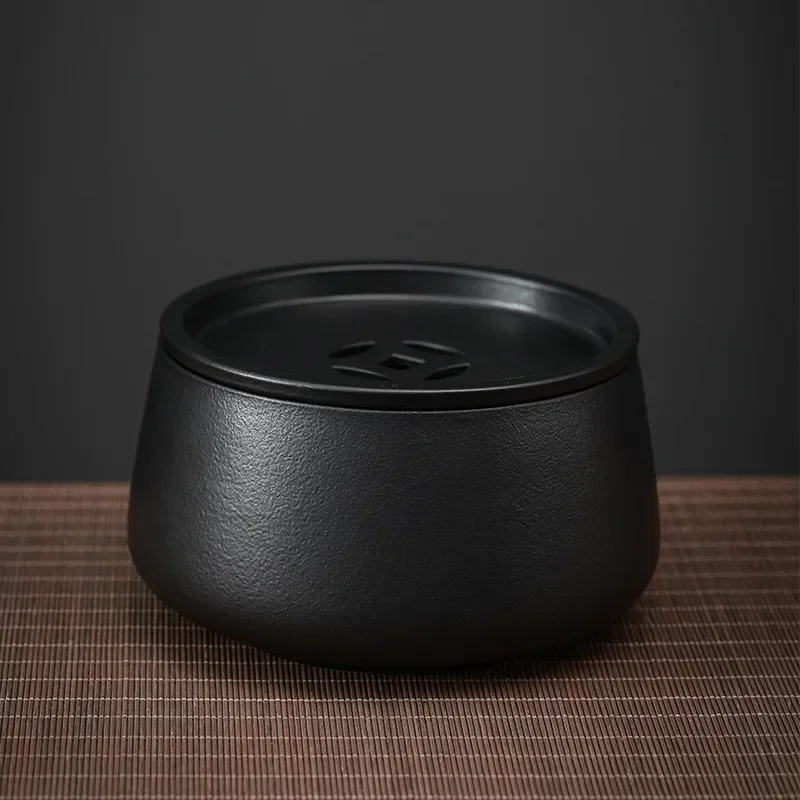 Black Pottery Ceramic Tea Washing With Cover Large Household Tea Residue Jar Jianshui Bowl Cup Washing Bowl Kung Fu Ceremony