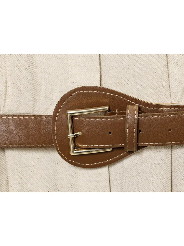 TFMLN Elegant Women's Dresses New 2025 Solid Sleeveless Midi Dress Belt Decoration Casual Fashionable Versatile Summer Outfit