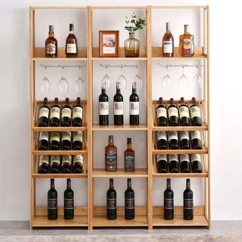 Wooden Bar Cabinet Vintage Vertical Drink Display Shelf Kitchen Home Nordic et Wine Rack Standing Gabinete Bar Furniture