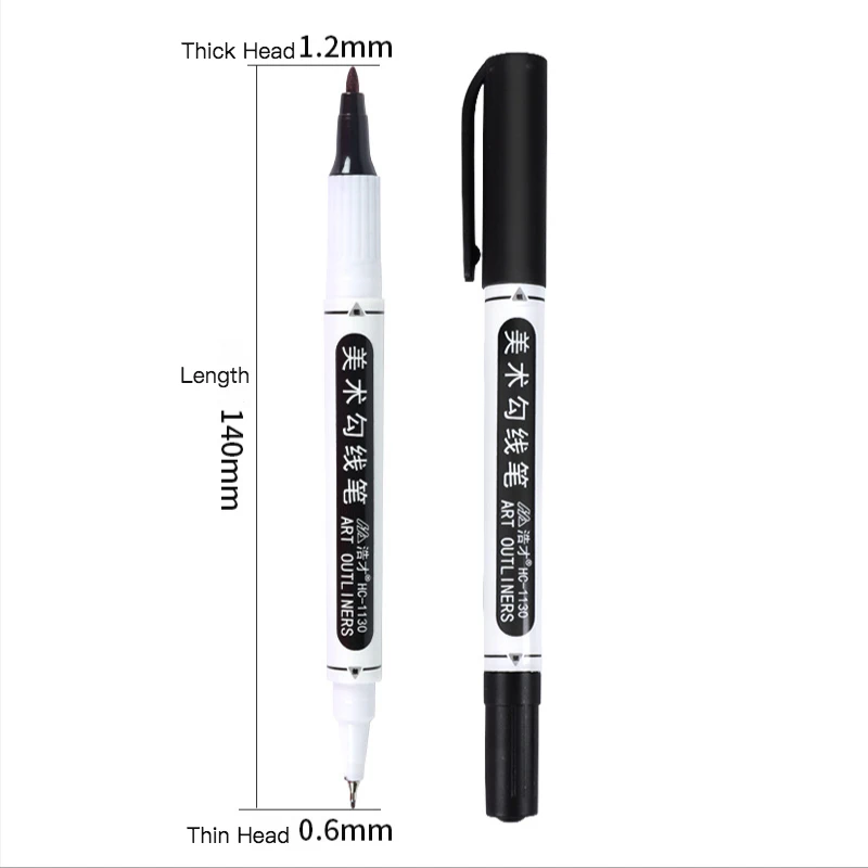 1 Pcs Double-headed Line Pen Painting Stroke Hook Line Black Oily Double-headed Marker Pen Art Stationery
