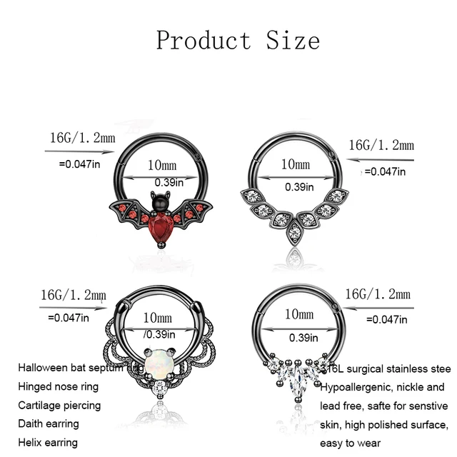 Nose Hoop Average Septum Ring Size 16 Gauge Earrings 6Pcs S 16G