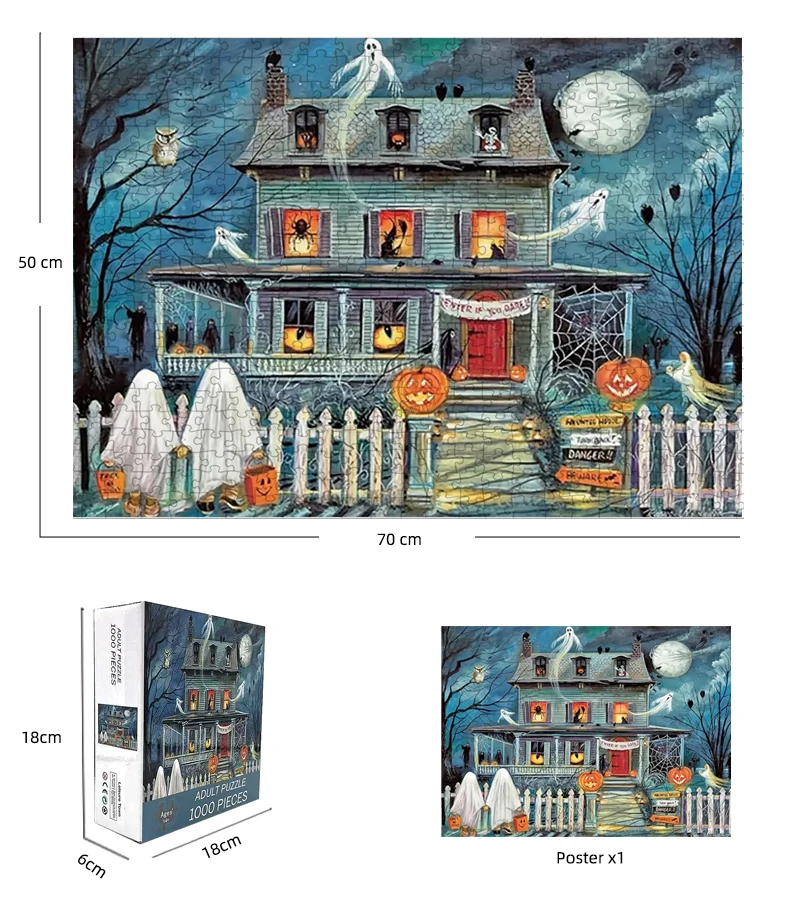 70*50cm 1000pieces Paper  Puzzle Adult Puzzle Spooky Castle Halloween Series Difficulty Jigsaw Puzzles Home Wall Decro 2