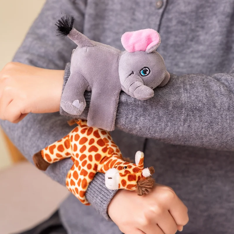 14*12CM Plush Wristband Bracelet  Cute Elephant Unicorn Giraffe Sloth Tortoise Designs - Snap Wrap Stuffed Animal Doll Wristband