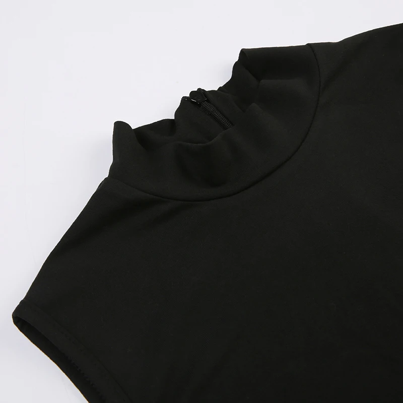 Black Solid Sleeveless Turtleneck Skinny Sexy Rompers Womens Playsuit Basic Casual Streetwear