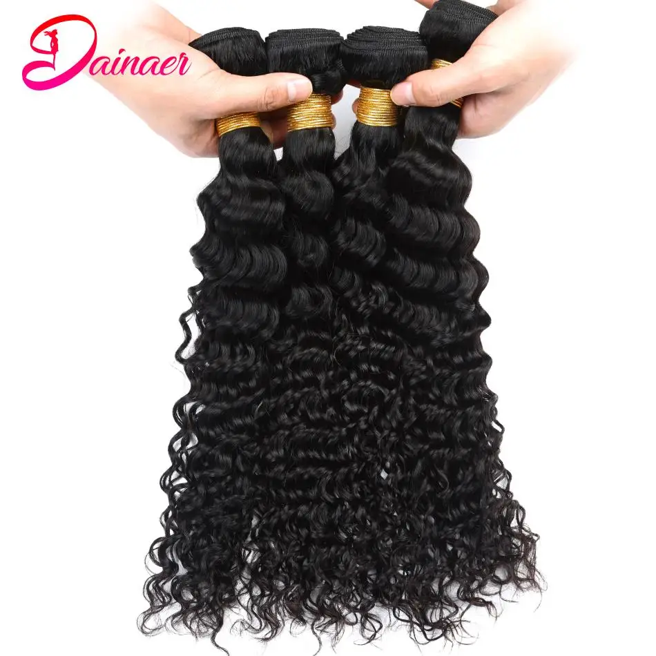 Deep Curly Bundles Human Hair Natural Hair Extensions Natural Black 3 Bundles Deal Brazilian Human Weaving 10-30 inch