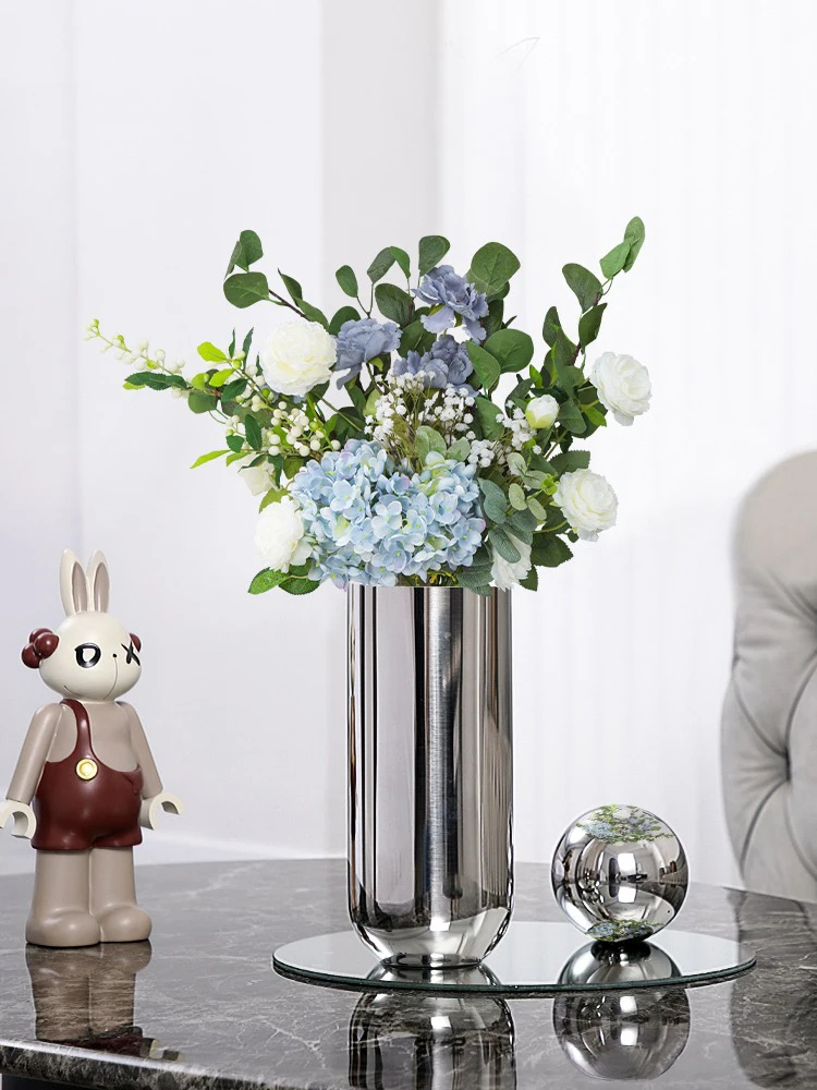 Nordic Modern Sliver Vase Metal Stainless Steel Dried Flowers Luxury Stand for Flowers Home Design Living Room Decoration Gift 6