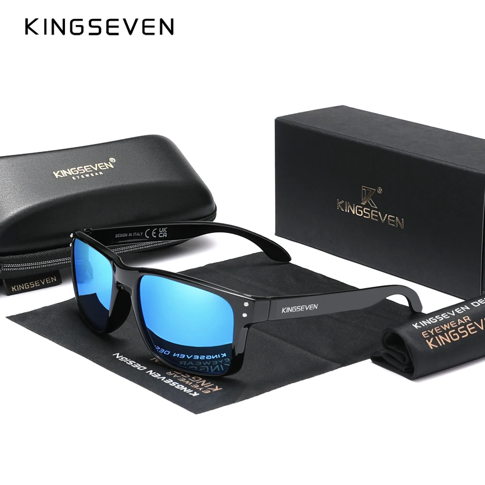 KINGSEVEN Brand Design Square Retro TR90 Polarized Sunglasses Excellent Women Men Carbon Fiber