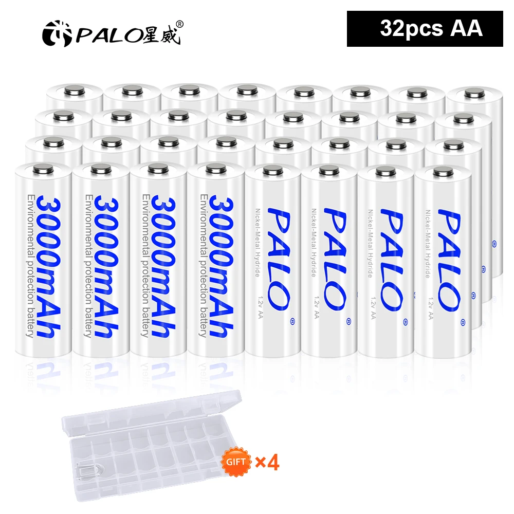 PALO – lot de 16, 20, 24, 28, 30, 32, 36 ou 40 Batteries rechargeables 1.2V, AA, 3000mAh, Ni-MH, AA, pour lampe de poche, appareil photo, jouet
