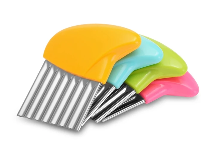 Stainless Steel Potato Chip Slicer Dough Vegetable Fruit Crinkle Wavy Kitchen Knife Cutter Chopper French Fry Maker Tools Gadget