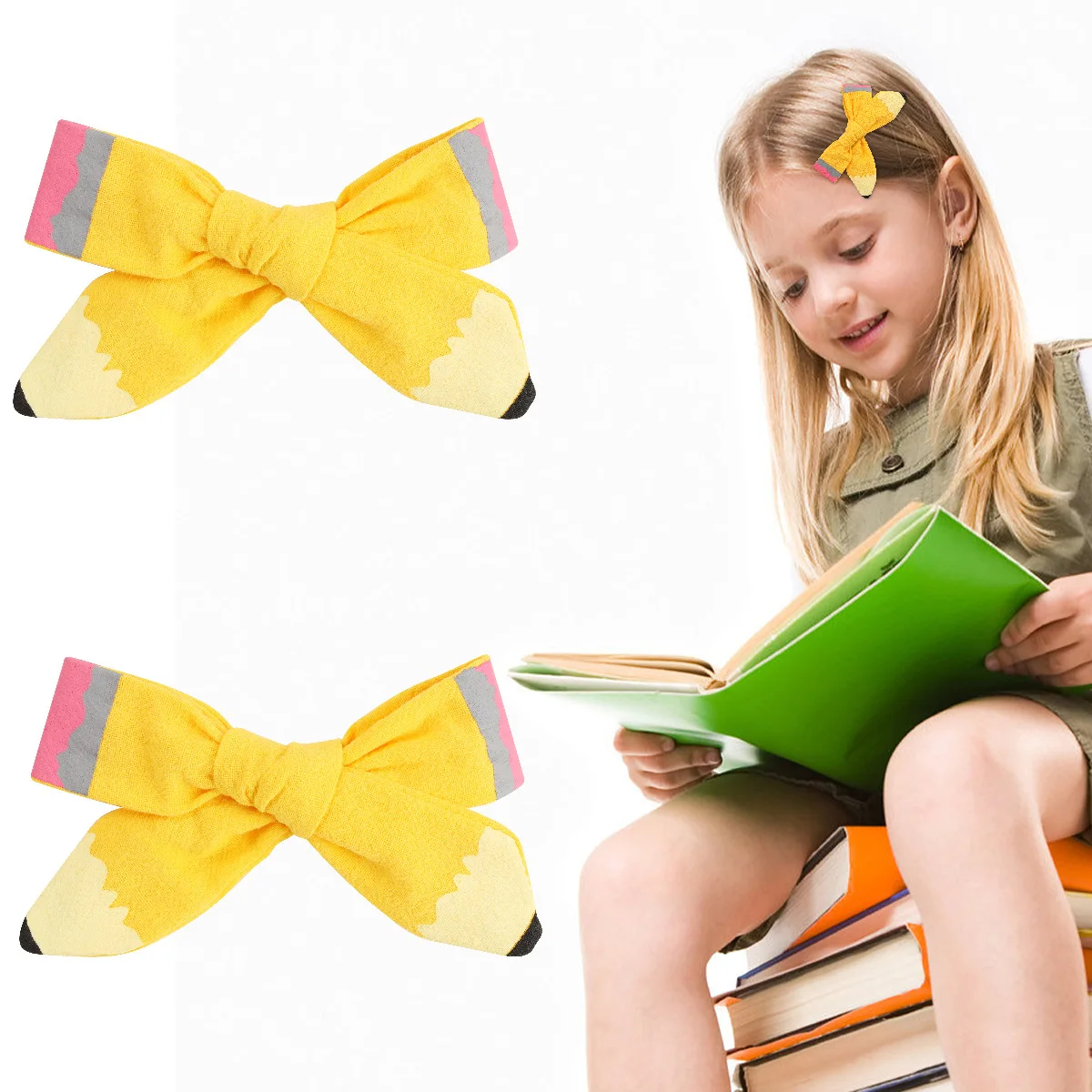 Bow Hair Clip Back To School Hair Bows Clips The Hand Painted Yellow Pencil Bows Clips Hairgrips for First Day of School