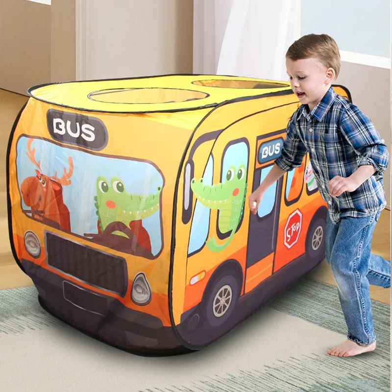 Children Indoor Car Tent Toys Playhouse Princess Boy Baby Game House Folding Ball Pool House Fire Truck Animals Bus Pattern 2