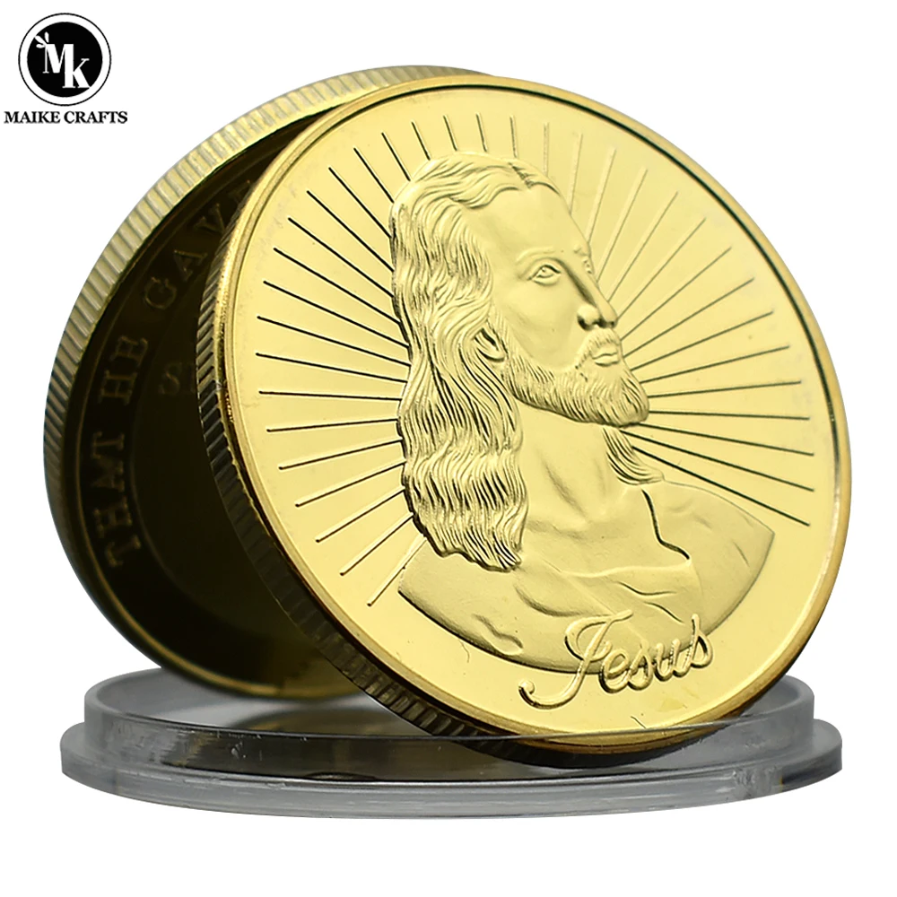 Jesus Commemorative Coin Metallic Gold Plated Christian Cross Challenge Coin Collection Easter Gift