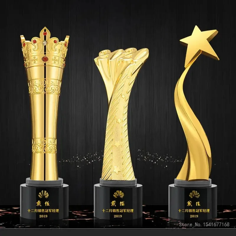Customized Electroplated Metal Crystal Trophy, Gifts, Company Awards, Souvenir competition, Pentagram Fencing, Dance Love Trophy