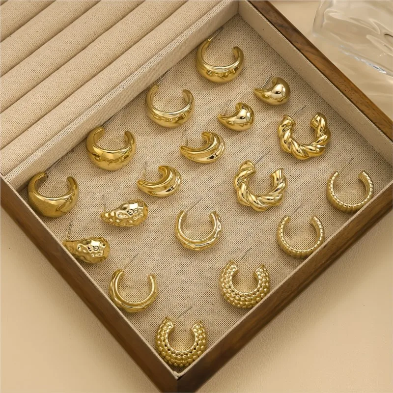 6/18pcs Retro Elegant CCB Stud Earring for Women Exaggerated Teardrop Creative Irregular Triangle Date Holiday Wear Ear Jewelry