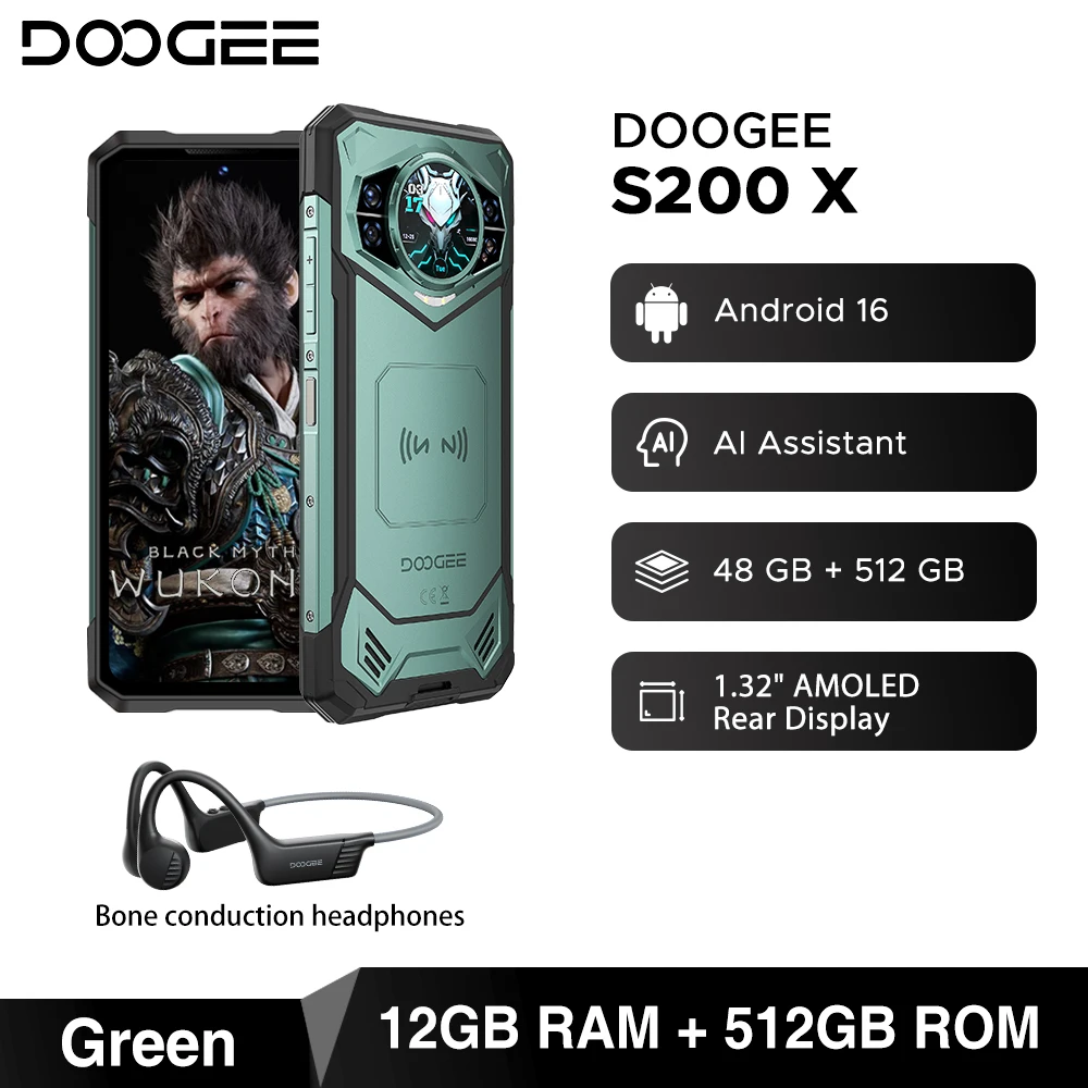 頑丈なスマートフォン,Doogee-S200 x 5g,12GB 512GB, 6.72インチFHD