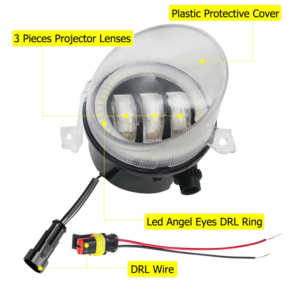 Pair Led Fog Lights for Volkswagen Scirocco III 3 137, 138 2008 '09 '10 '11 2012 Angel Eye DRL Lens Fog Driving Lamp Headlight detail image 2