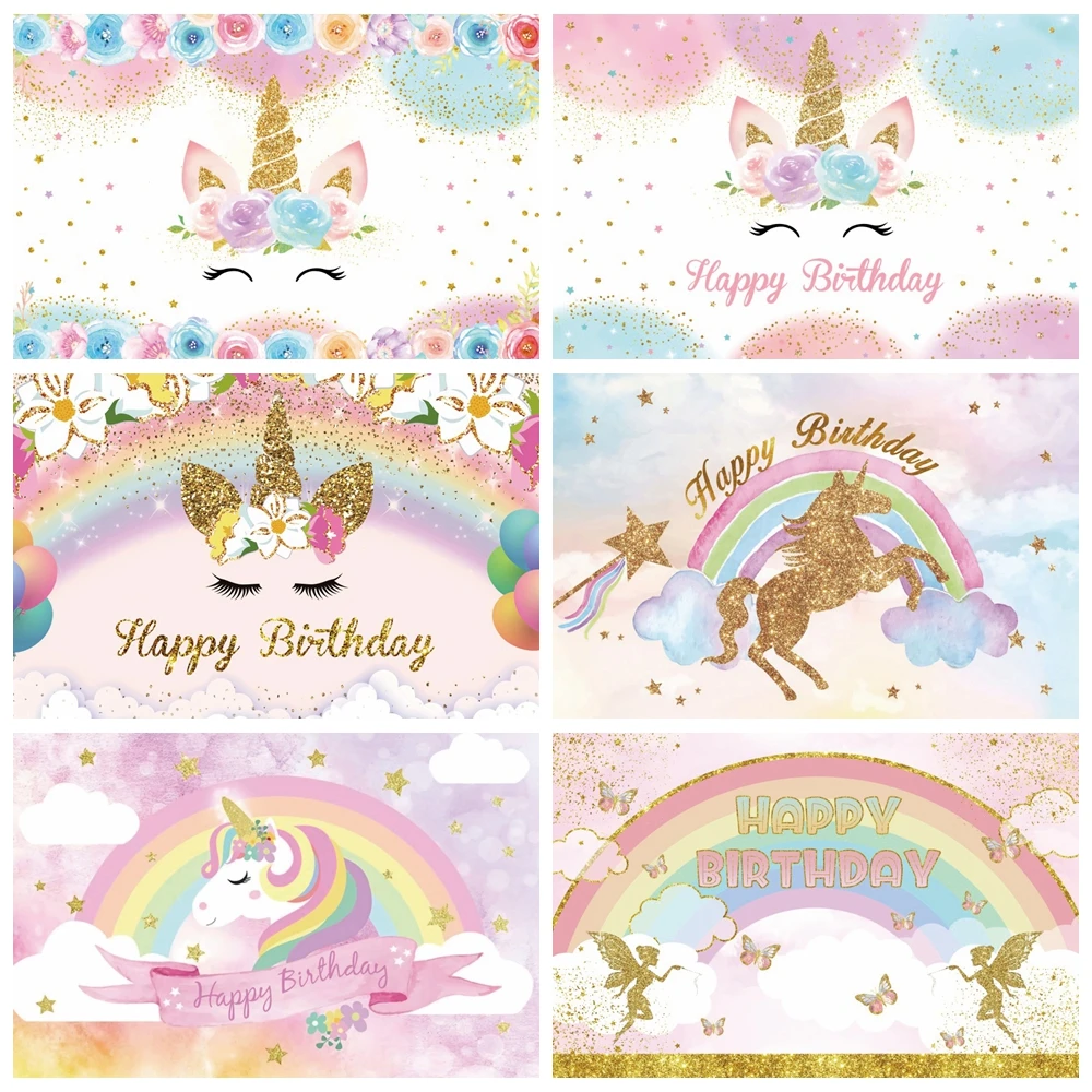 

Yeele Dreamy Unicorn Glitters Flowers Newborn Girl Baby Birthday Photography Backdrop Decoration Backgrounds For Photo Studio