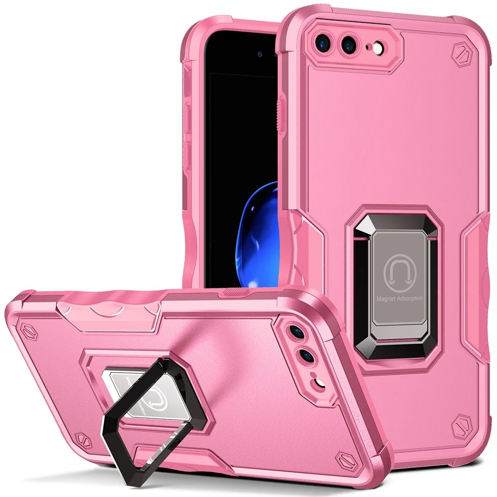 KEYSION Shockproof Armor Case for iPhone SE 2022 8 Plus Silicone+PC Ring Stand Phone Back Cover for Apple iPhone SE 2020_voghion.com