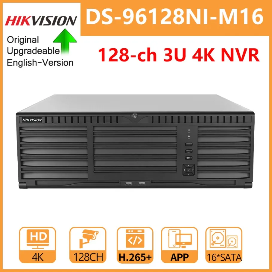 

Hikvision 128-CH 3U 4K NVR 16-SATA 2-HDMI 2-VGA DS-96128NI-M16 Up to 128-ch Camera inputs Supports RAID Network Video Recorder