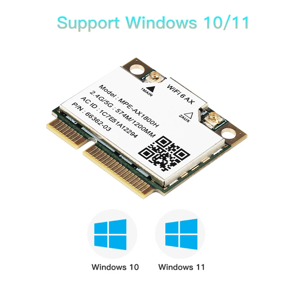 WiFi 6 1800Mbps 어댑터 MPE-AX1800H 미니 PCI-E 2.4GHz / 5GHz 블루투스 5.2 노트북용 Windows 10/11