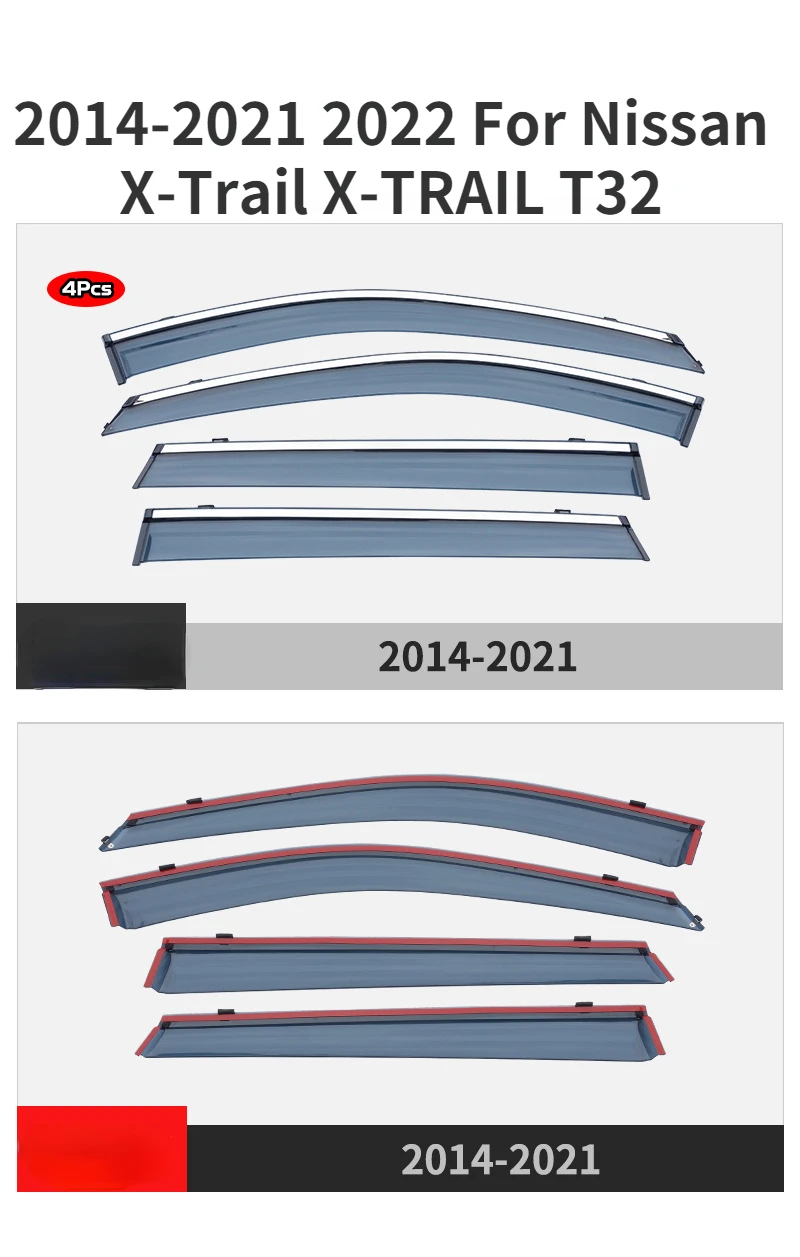 4 PièCes DéFlecteurs De Vent De Voiture pour Nissan X-Trail MK4-T33 2022  2023,Déflecteurs Vent Fenêtre Latérale Visières Fenêtre Latérale Pare-Pluie