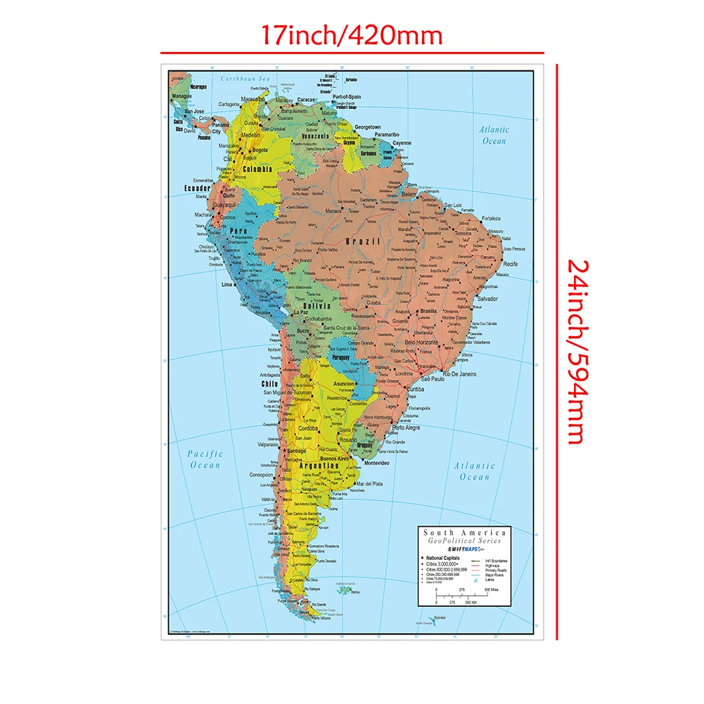 World Map Poster South America Map Wall Art Poster Spray Canvas Painting Travel School Supplies Living Room Home Decor 42*59cm