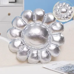 Colorful Cartoon Flower Plush Cushion - Cute Decorative Pillow for Sofa and Office Decor (Silver)