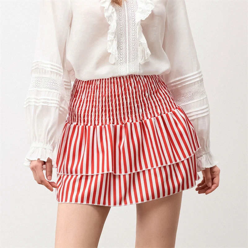 Minifalda de verano para mujer, con estampado floral, elástica, de cintura alta, con volantes escalonados, faldas cortas de corte A, faldas para salir, ropa de calle