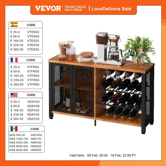 VEVOR Botellero de pared, 12 botellas de vino, toallero vertical