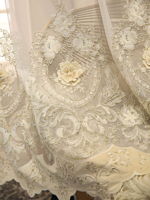 Gold Embroidered Sheer Curtains | White Tulle Curtains | Free Delivery