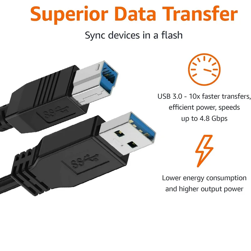 짧은 USB 3.0 케이블 A(수) - B(수) 초고속 USB 3.0 A-B 케이블, 영구 HDD 인클로저 허브 USB 3.0 스위치(B 포트 포함)용