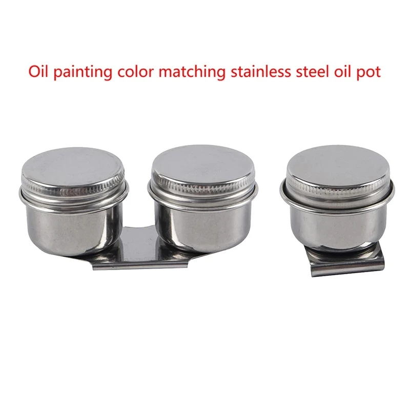 

Tools Stainless Steel Art Supplies Easy Clean Drum Shape Student Painting Oil Pot School Palette Single Double Hole Dipper 1 PC