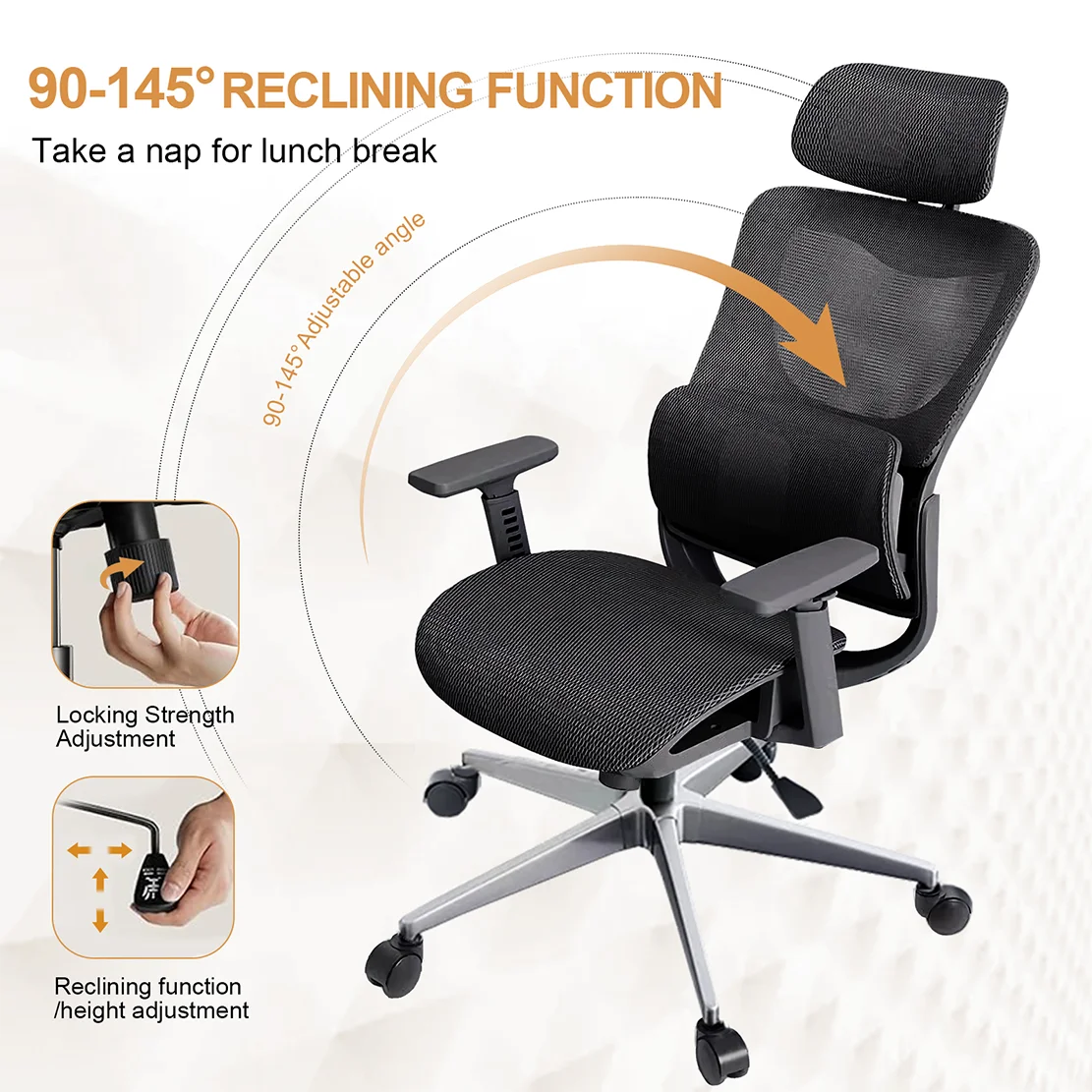 Ergonomic Office Chair, High Back Mesh Computer Chair With 3D Armrest Adjustable Headrest, Comfy Home Office Desk Chairs 5